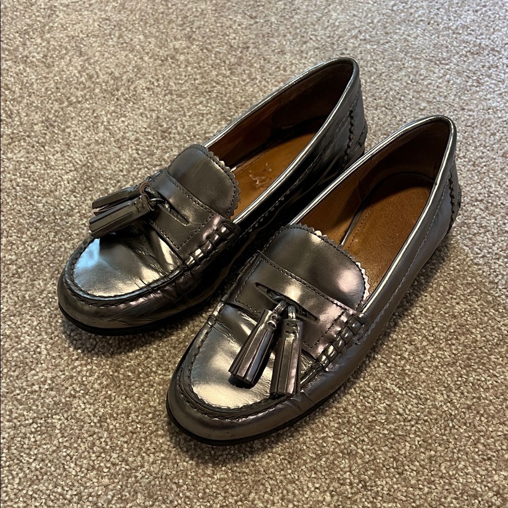 COACH silver metallic classic loafers